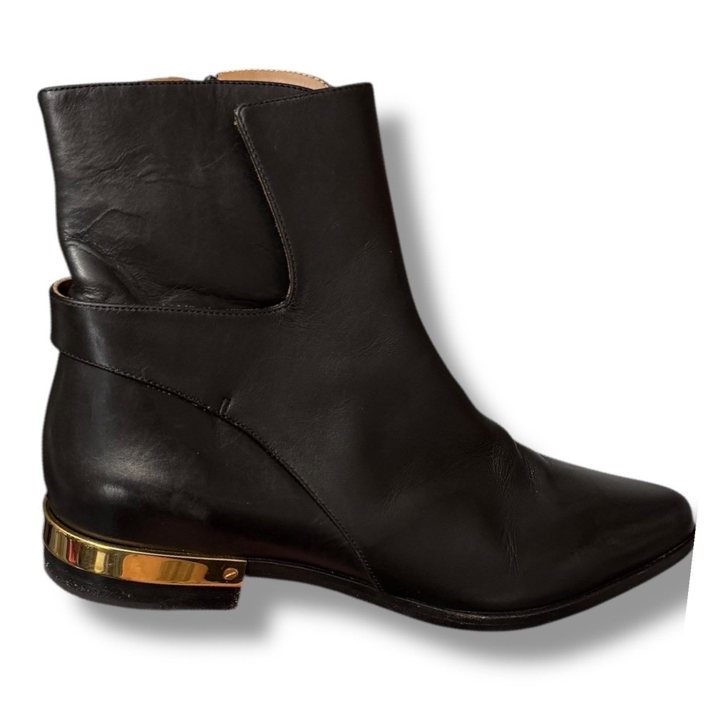 Chloé Marcie black leather chelsea boot gold metal Italian 36.5 Sz 6 Authentic